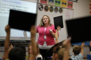 teacher with students answering in class