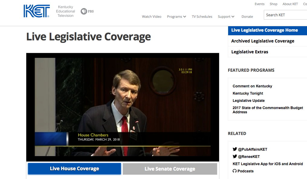 screenshot of KET live coverage of KY house of representatives